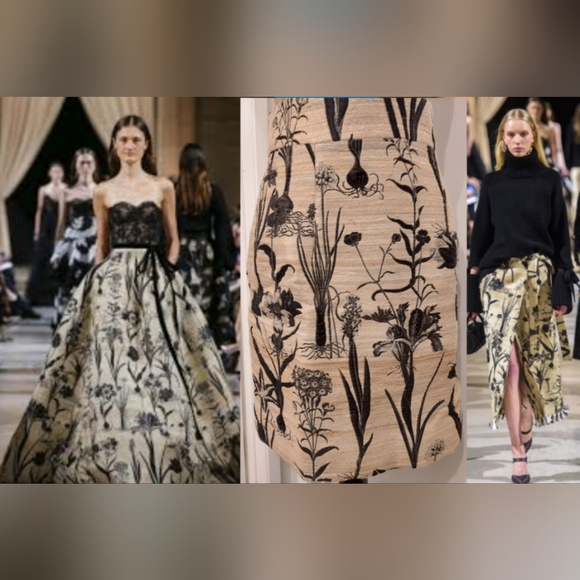 $3,000 NEW OSCAR DE LA RENTA GORGEOUS FLORAL SILK RUNWAY SKIRT US 6. 8